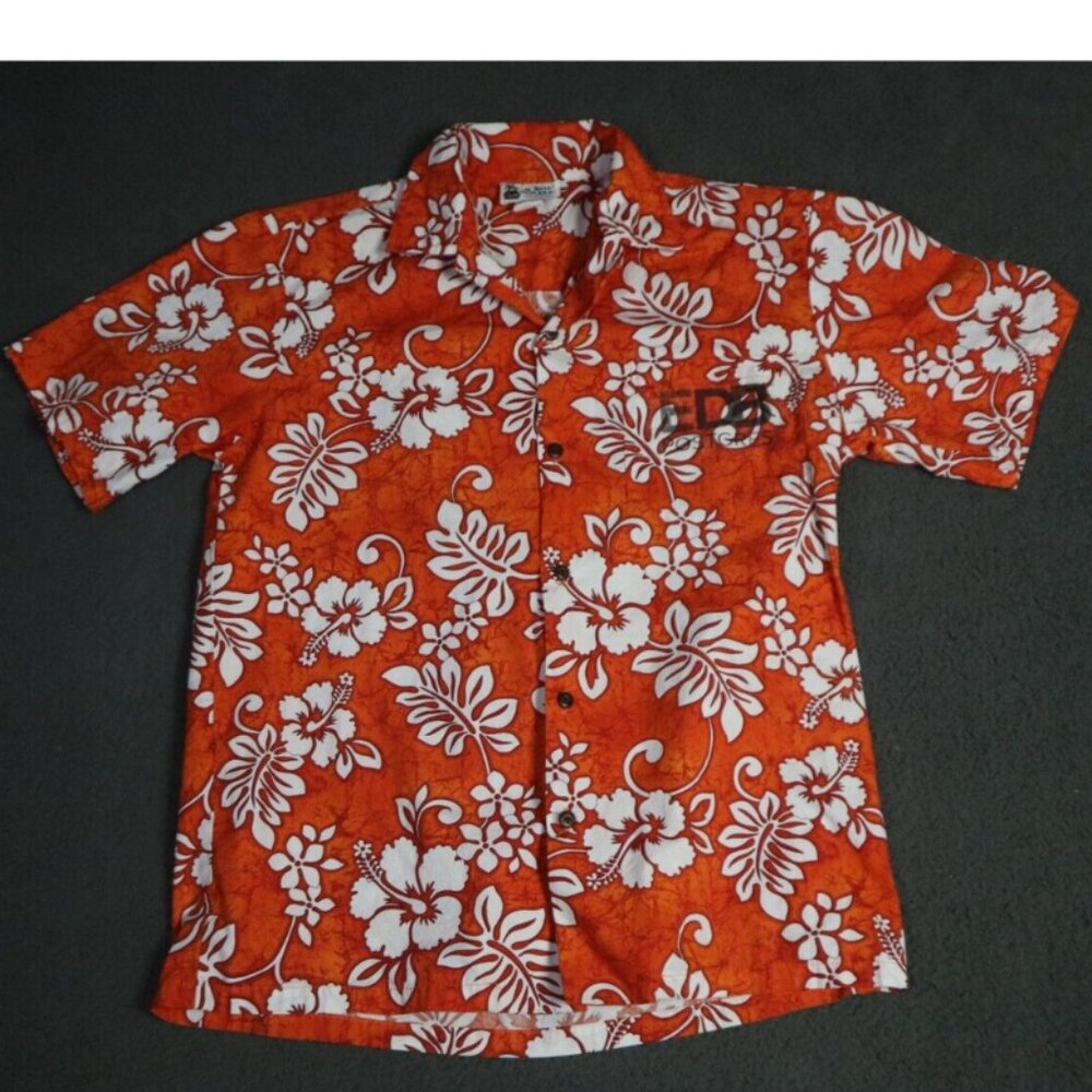 Aloha Republic Hawaiian Shirt Men's M Orange Beach EnterpriseDB Postgres Graphic